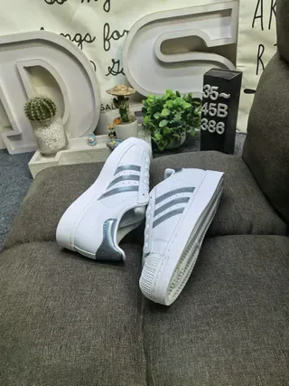 Adidas Superstar White and Metallic Silver Lifestyle Sneakers 6