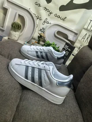 Adidas Superstar White and Metallic Silver Lifestyle Sneakers 7