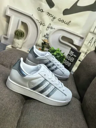 Adidas Superstar White and Metallic Silver Lifestyle Sneakers 9
