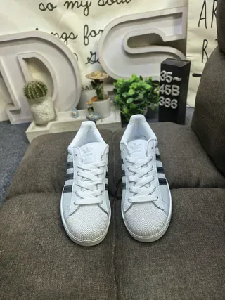 Adidas Superstar White and Metallic Silver Lifestyle Sneakers 10