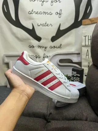 Adidas Superstar White and Red Lifestyle Sneakers 5