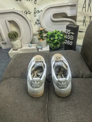 Adidas Superstar White Beige Shell Toe Glitter Stripes Lifestyle Sneakers 8
