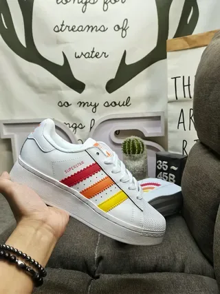 Adidas Superstar White Red Orange Yellow Lifestyle Sneakers 5