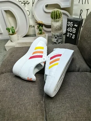 Adidas Superstar White Red Orange Yellow Lifestyle Sneakers 6