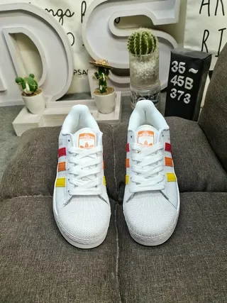 Adidas Superstar White Red Orange Yellow Lifestyle Sneakers 10