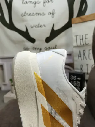 Adidas White and Gold Three-Stripe Running Shoes 2