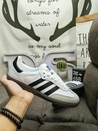 Adidas White Black Low-Top Leather-Suede Upper Lifestyle Sneakers 5