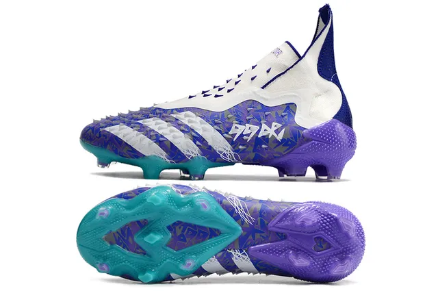 Adidas White Blue High-Cut Sock-Fit Collar Asymmetric Lacing Firm-Ground Soccer Shoes 2