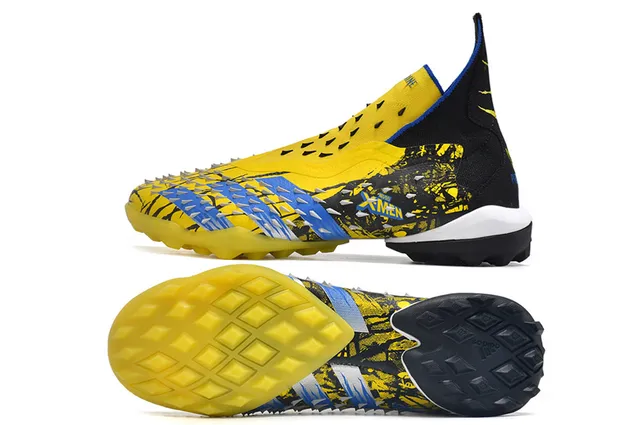 Adidas White Blue High-Cut Sock-Fit Collar Asymmetric Lacing Firm-Ground Soccer Shoes 8