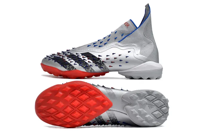 Adidas White Blue High-Cut Sock-Fit Collar Asymmetric Lacing Firm-Ground Soccer Shoes 9