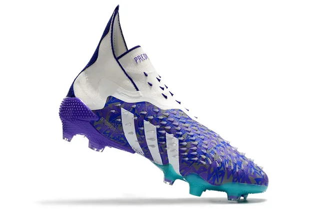 Adidas White Blue High-Cut Sock-Fit Collar Asymmetric Lacing Firm-Ground Soccer Shoes 17