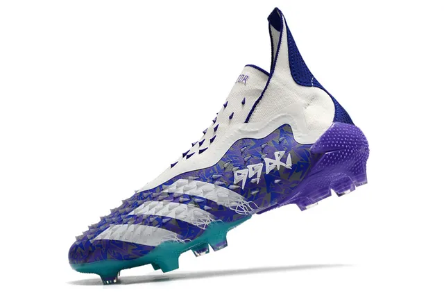 Adidas White Blue High-Cut Sock-Fit Collar Asymmetric Lacing Firm-Ground Soccer Shoes 18