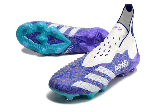 Adidas White Blue High-Cut Sock-Fit Collar Asymmetric Lacing Firm-Ground Soccer Shoes 19