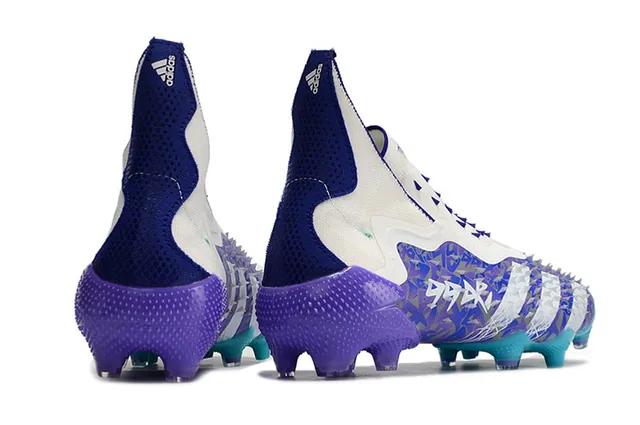 Adidas White Blue High-Cut Sock-Fit Collar Asymmetric Lacing Firm-Ground Soccer Shoes 20