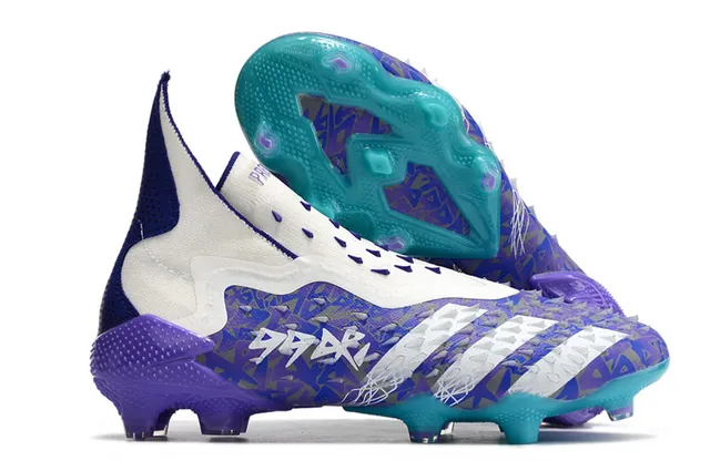 Adidas White Blue High-Cut Sock-Fit Collar Asymmetric Lacing Firm-Ground Soccer Shoes 21