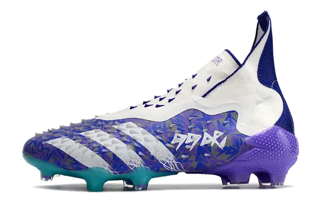 Adidas White Blue High-Cut Sock-Fit Collar Asymmetric Lacing Firm-Ground Soccer Shoes 22
