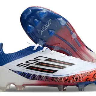 Adidas White Blue Low-Cut Synthetic Upper Translucent Multi-Color Outsole Firm-Ground Soccer Shoes