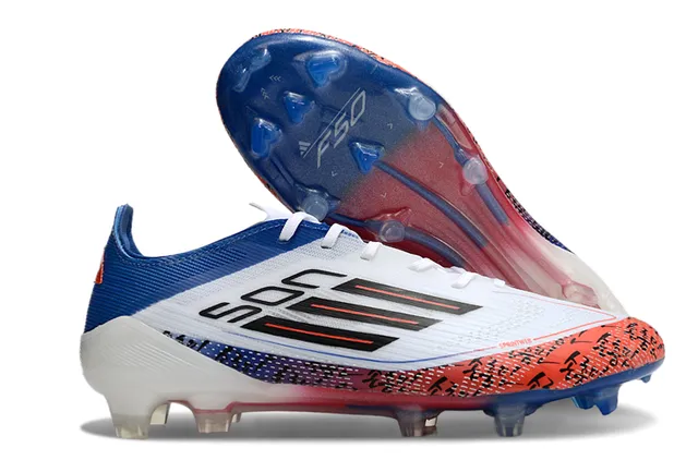 Adidas White Blue Low-Cut Synthetic Upper Translucent Multi-Color Outsole Firm-Ground Soccer Shoes 1