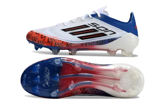 Adidas White Blue Low-Cut Synthetic Upper Translucent Multi-Color Outsole Firm-Ground Soccer Shoes 6