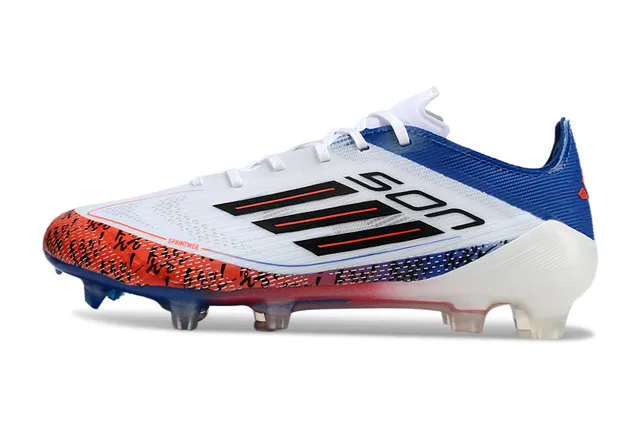 Adidas White Blue Low-Cut Synthetic Upper Translucent Multi-Color Outsole Firm-Ground Soccer Shoes 7
