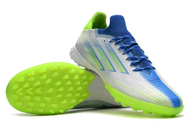 Adidas Tênis de Futebol Branco e Azul Low-Profile com Superior Sintético e Gráfica de Tira Diagonal para Gramado Artificial 3