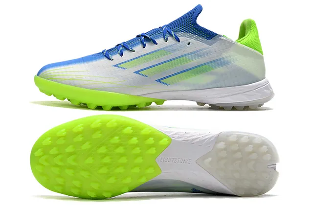 Adidas Tênis de Futebol Branco e Azul Low-Profile com Superior Sintético e Gráfica de Tira Diagonal para Gramado Artificial 5
