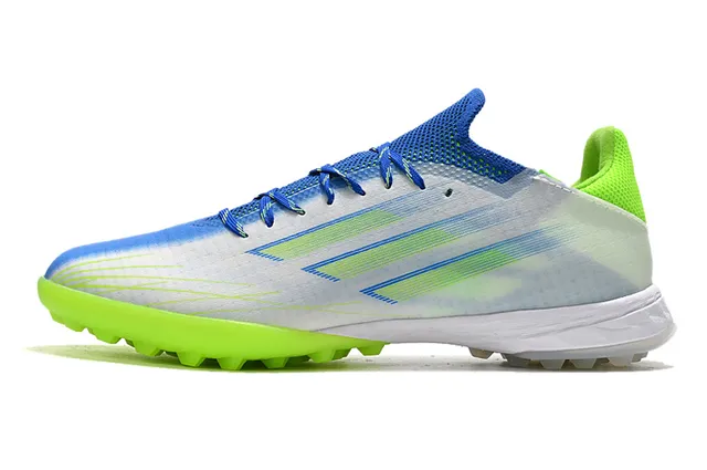 Adidas Tênis de Futebol Branco e Azul Low-Profile com Superior Sintético e Gráfica de Tira Diagonal para Gramado Artificial 8