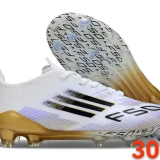 Adidas White Gold Low-Cut Knit Upper Translucent Heel Counter Firm-Ground Soccer Shoes