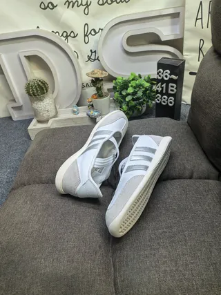 Adidas White Gray Laceless Elastic Strap Three-Stripe Side Panel Lifestyle Sneakers 6