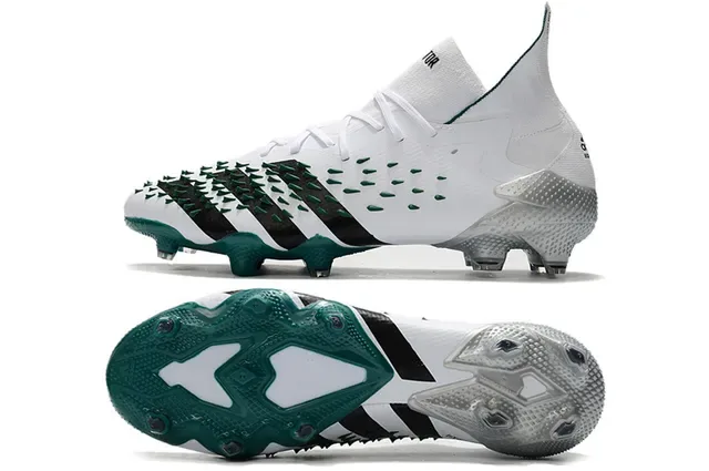 Adidas Sapatos de Futebol Branco e Verde Colar Alto Spikes Anteiro Sola Firme 5