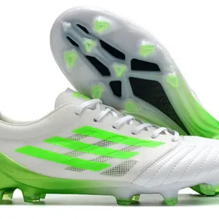 Adidas सफेद हरा लो-कट लेस-अप सिंथेटिक जाली ऊपरी फर्म-ग्राउंड फुटबॉल जूते