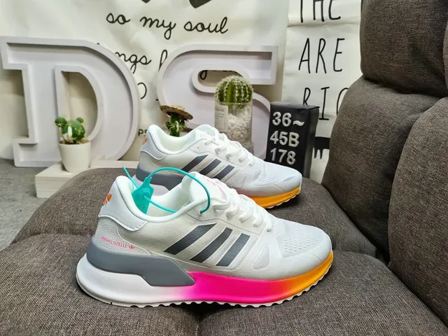 Adidas White Multicolor Mesh Upper Three-Stripe Side Panel Lifestyle Sneakers 1