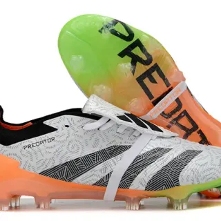 Adidas White Orange Asymmetrical Lace Cage Geometric-Printed Upper Firm-Ground Soccer Shoes