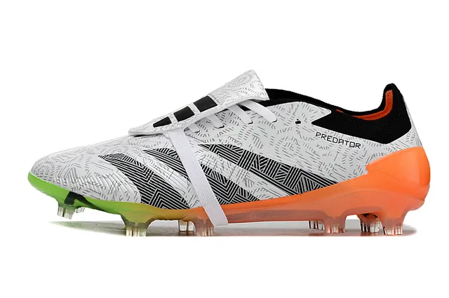Adidas White Orange Asymmetrical Lace Cage Geometric-Printed Upper Firm-Ground Soccer Shoes 7