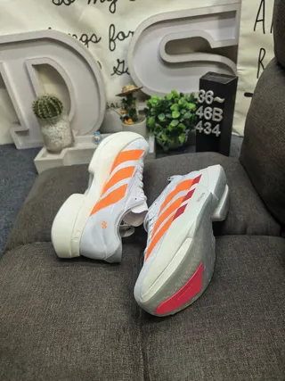 Adidas White Orange Low-Top Engineered Mesh Upper Running Shoes 6