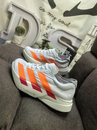 Adidas White Orange Low-Top Engineered Mesh Upper Running Shoes 7