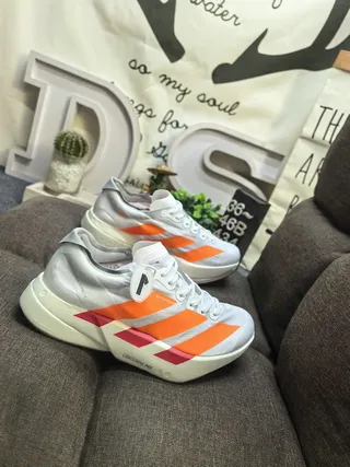 Adidas White Orange Low-Top Engineered Mesh Upper Running Shoes 9