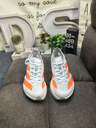 Adidas White Orange Low-Top Engineered Mesh Upper Running Shoes 10