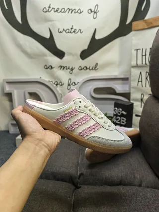 Adidas White Pink Backless Mule Woven Stripes Lifestyle Sneakers 5