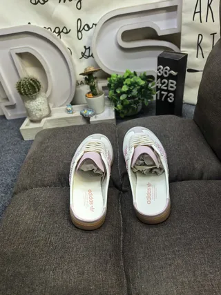 Adidas White Pink Backless Mule Woven Stripes Lifestyle Sneakers 8