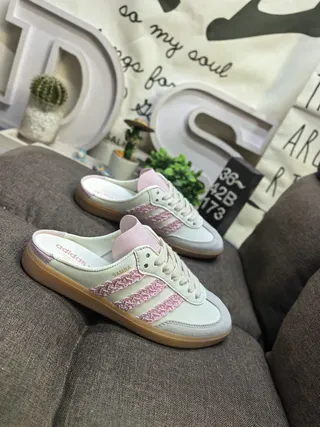 Adidas White Pink Backless Mule Woven Stripes Lifestyle Sneakers 9