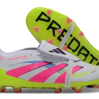 Adidas White Pink Laceless Strap Closure Neon Yellow Translucent Sole Firm-Ground Soccer Shoes