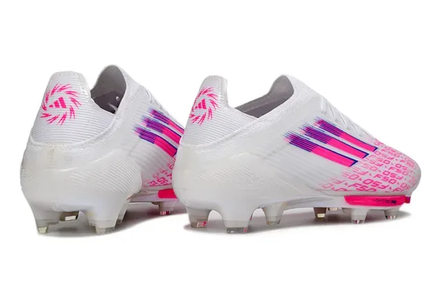 Adidas 白色粉色低帮袜套透明TPU鞋面人工草地足球鞋 6