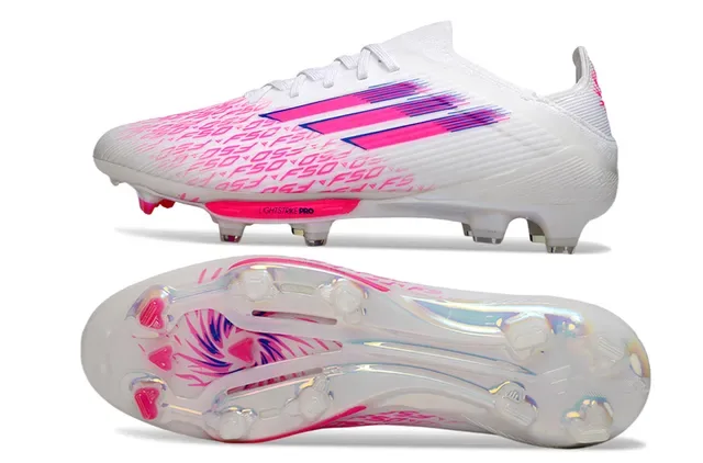 Adidas 白色粉色低帮袜套透明TPU鞋面人工草地足球鞋 7