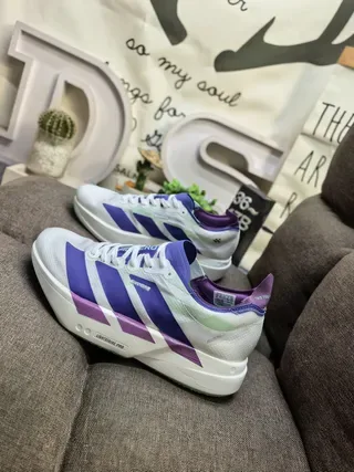 Adidas White Purple Layered Mesh And Synthetic Upper Sculpted Midsole Running Shoes 7