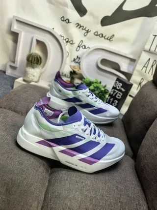 Adidas White Purple Layered Mesh And Synthetic Upper Sculpted Midsole Running Shoes 9