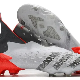 Adidas White Red High-Cut Textured Upper Firm-Ground Soccer Shoes
