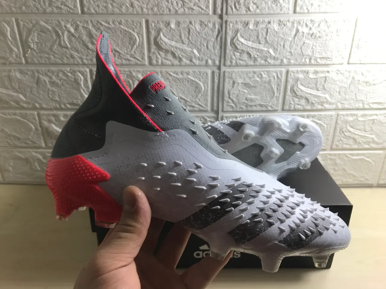 Adidas White Red High-Cut Textured Upper Firm-Ground Soccer Shoes 4