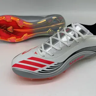 Adidas White Red Low-Cut Synthetic Upper Asymmetrical Lacing Firm-Ground Soccer Shoes
