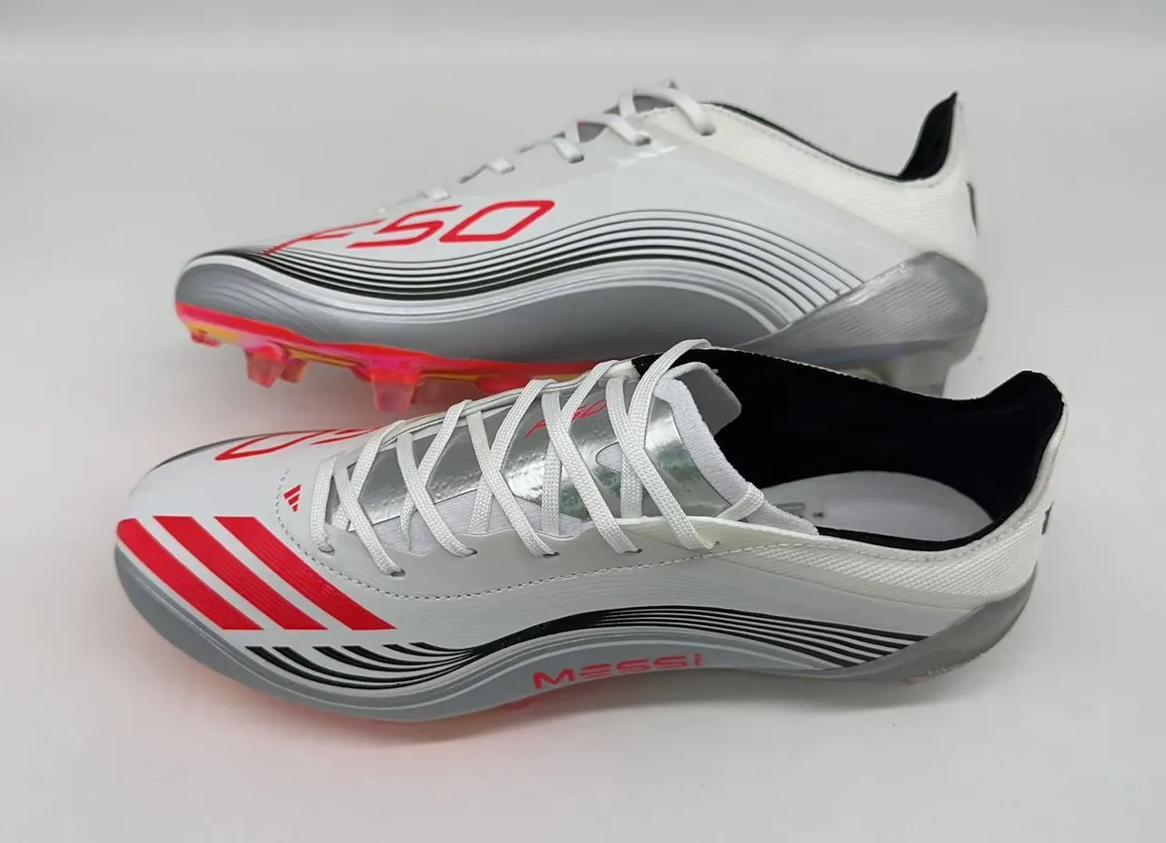 Adidas White Red Low-Cut Synthetic Upper Asymmetrical Lacing Firm-Ground Soccer Shoes 2